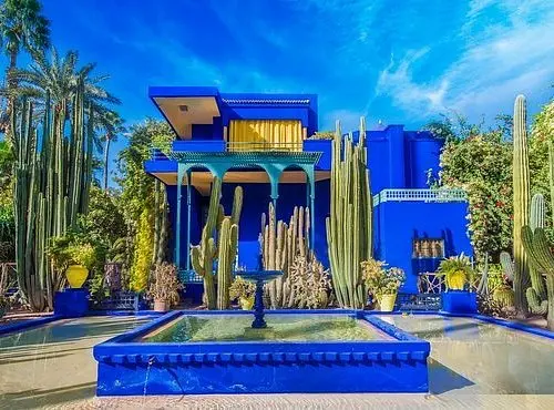 Menara Gardens reflecting pool and Atlas Mountains in Marrakech